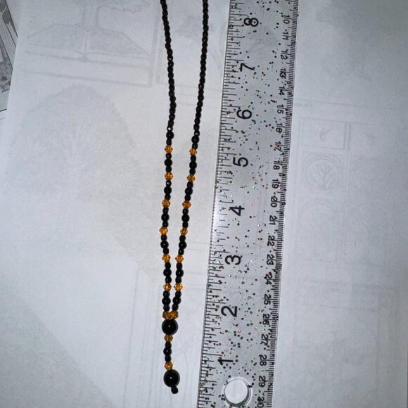 15 1/2" Black  and Bronze Y-Design Beaded Necklace - Picture 8 of 8